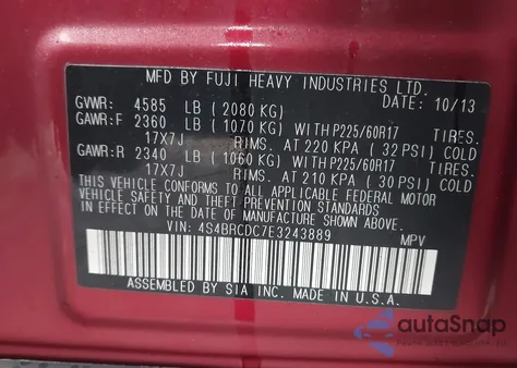 2014 Subaru Outback 2.5I Premium z USA, uszkodzony, nr VIN 4S4BRCDC7E3243889